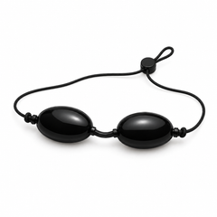 Black beaded necklace on a white background