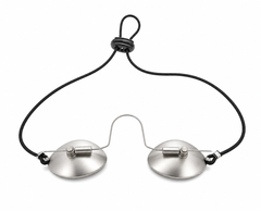 A pair of LEREDD oval-shaped silver Steel IPL LASER Blockout goggles attached with a round black elastic cord with a toggle size adjuster, shown against a plain white background.